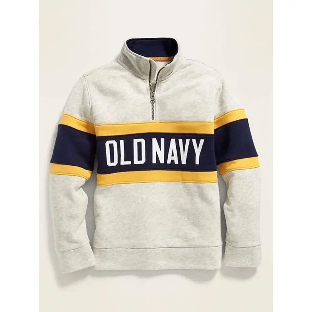 Old Navy Color Blocked Logo Graphic 1/4-Zip Pullover Sweatshirt Gray Boys XS 5
